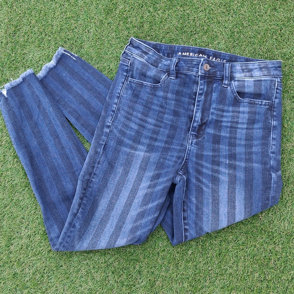 American Eagle Outfitters Blue Striped High-Rise Skinny Jeans Size 6 Reg.